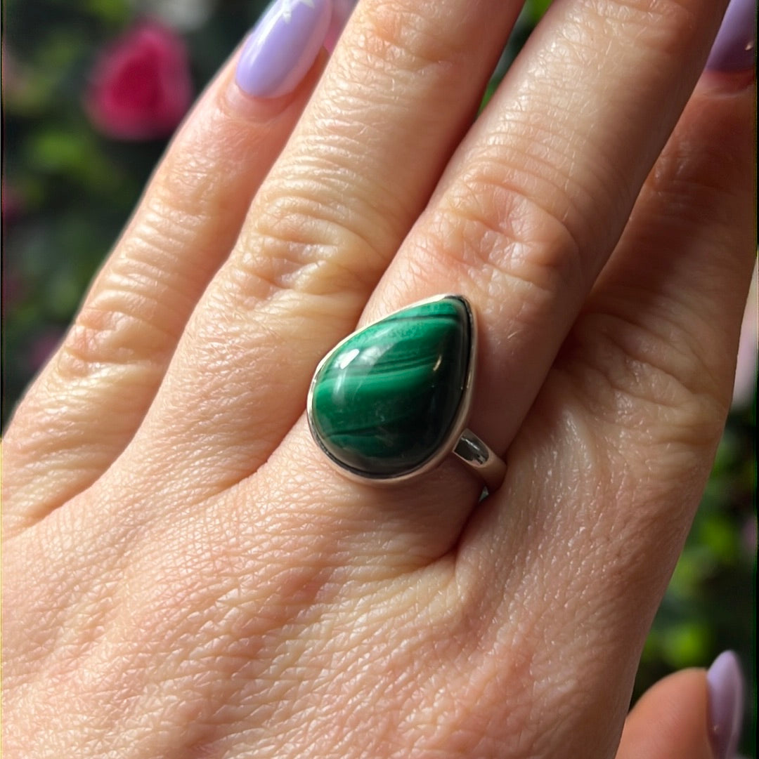 Malachite 925 Sterling Silver Ring -  Size N 1/2
