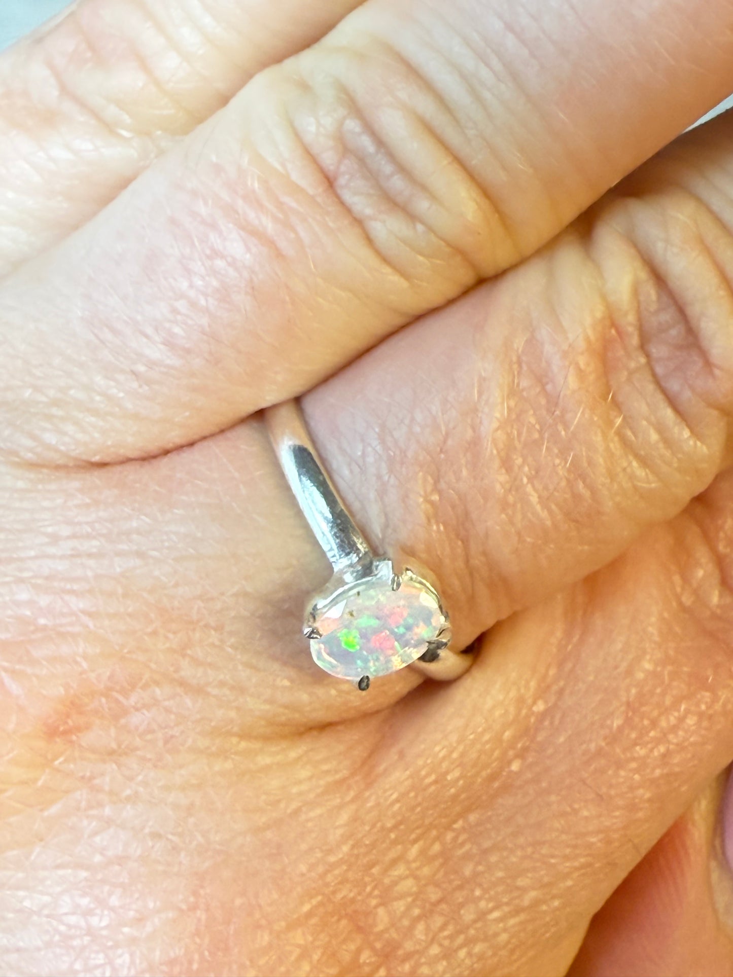 Ethiopian Opal 925 Silver Ring - Size S