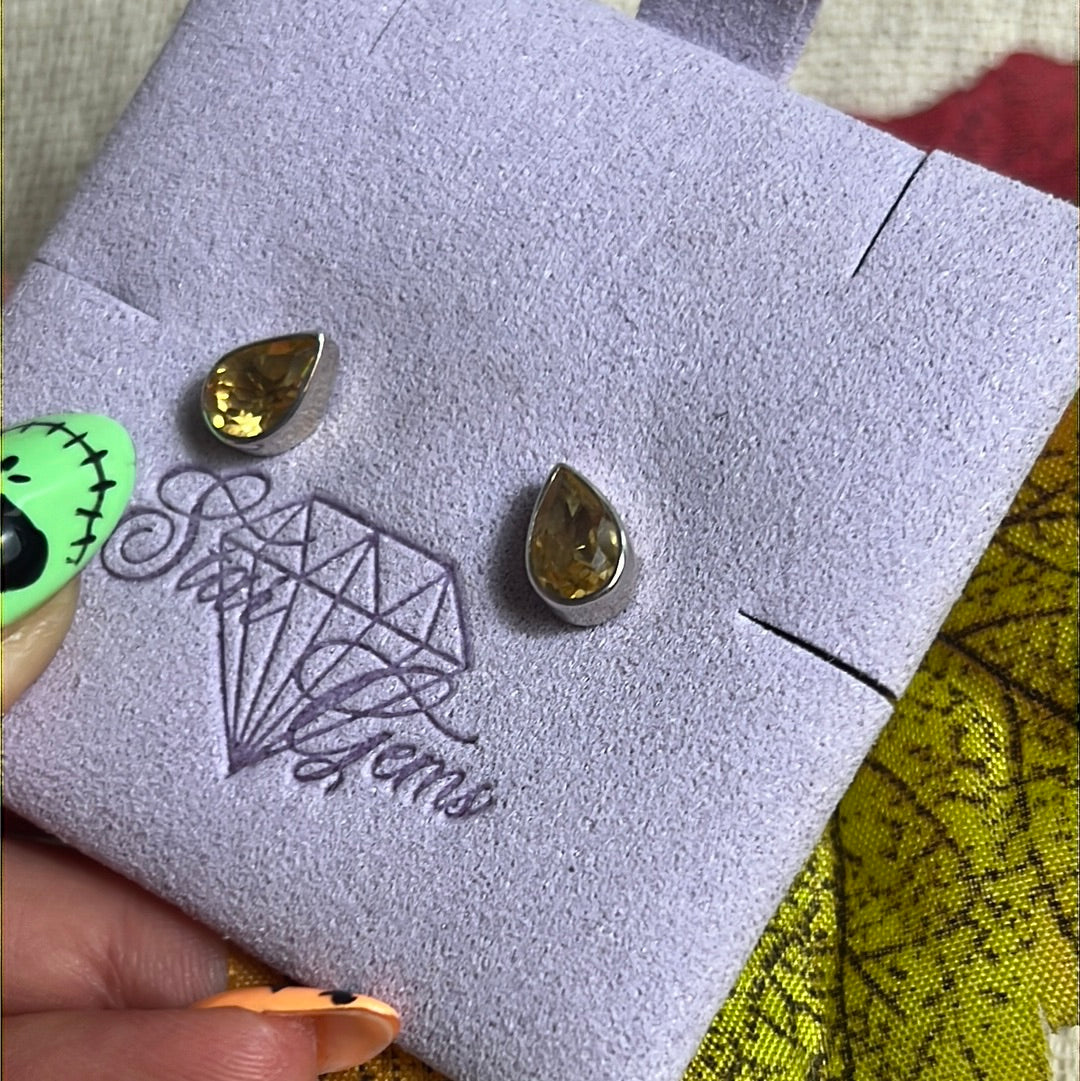 Citrine Facet 925 Sterling Studs Earrings