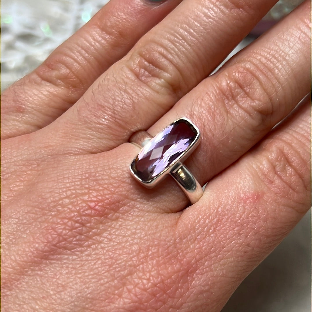 Amethyst Facet 925 Sterling Silver Ring - Size S 1/2