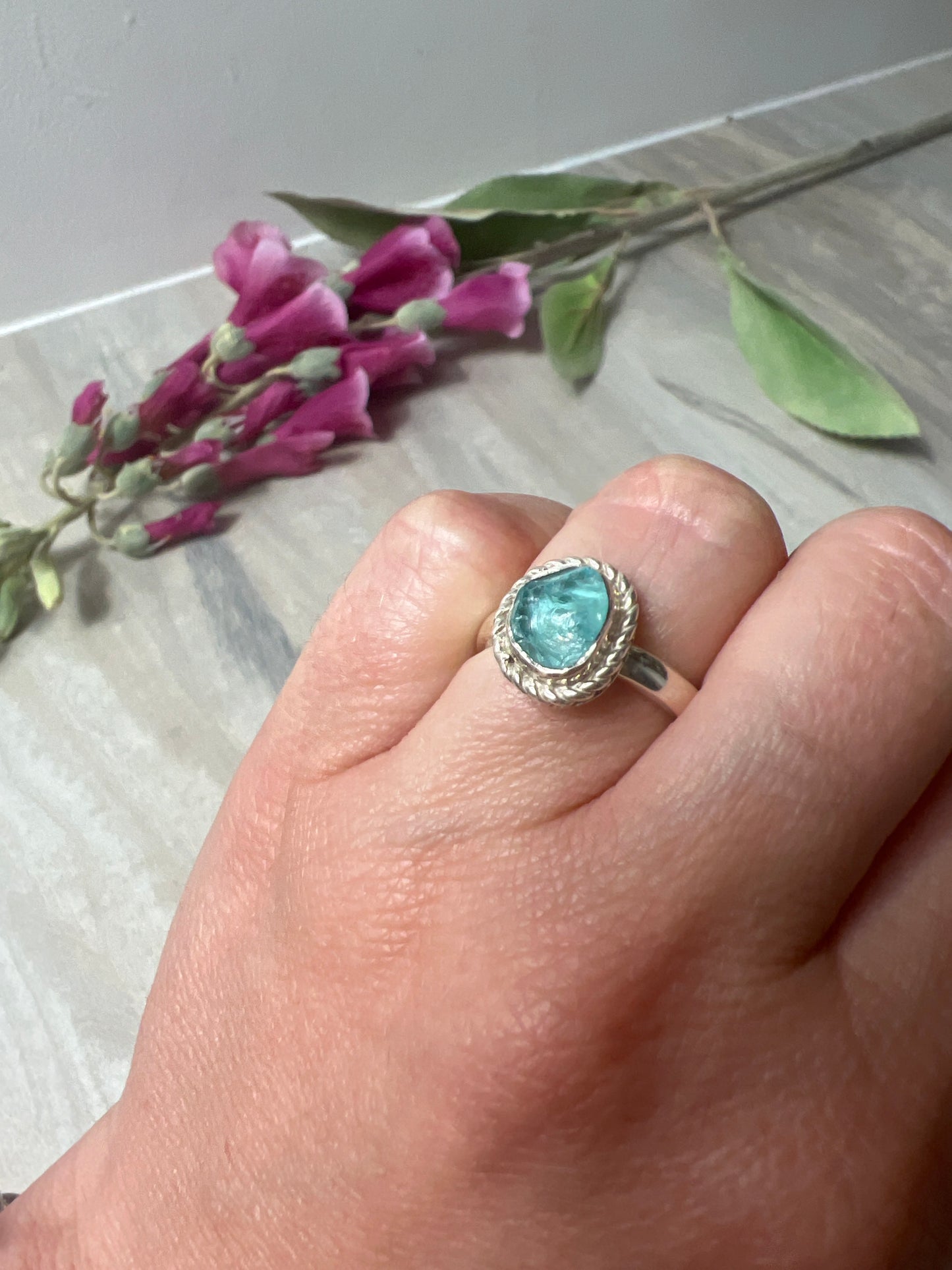 Apatite Raw 925 Sterling Silver Ring -  Size L 1/2