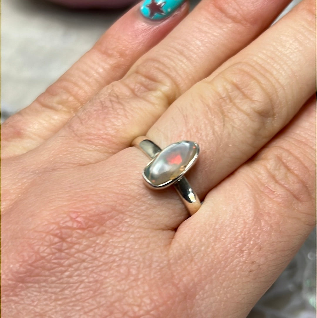 Ethiopian Opal Raw 925 Sterling Silver Ring - Size P 1/2 - Q