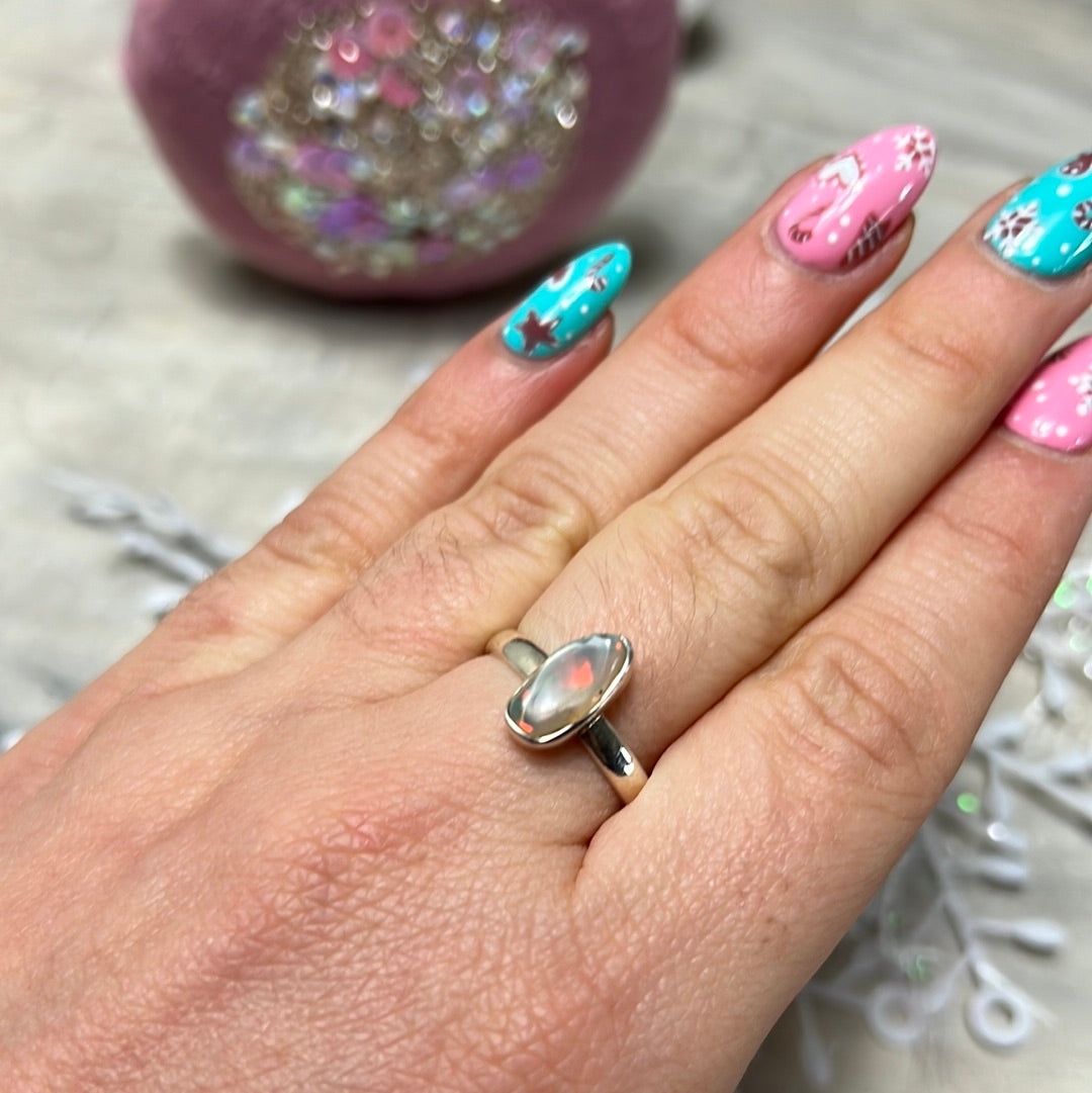 Ethiopian Opal Raw 925 Sterling Silver Ring - Size P 1/2 - Q