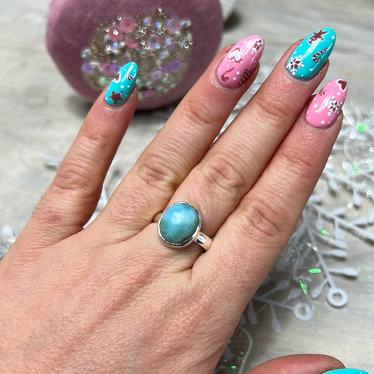 Larimar 925 Sterling Silver Ring - Size Q