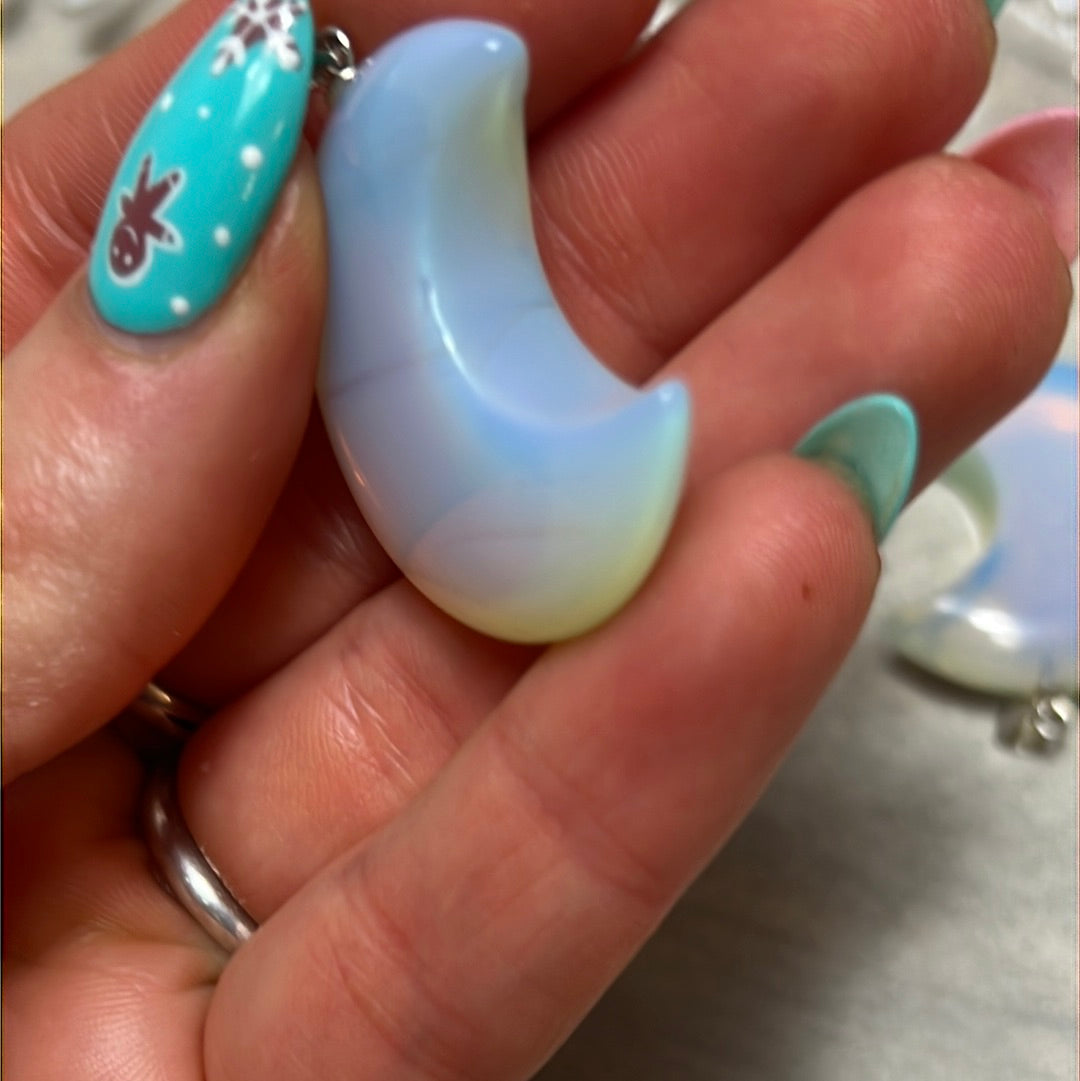 Opalite Moon - 925 Sterling Silver Pendant