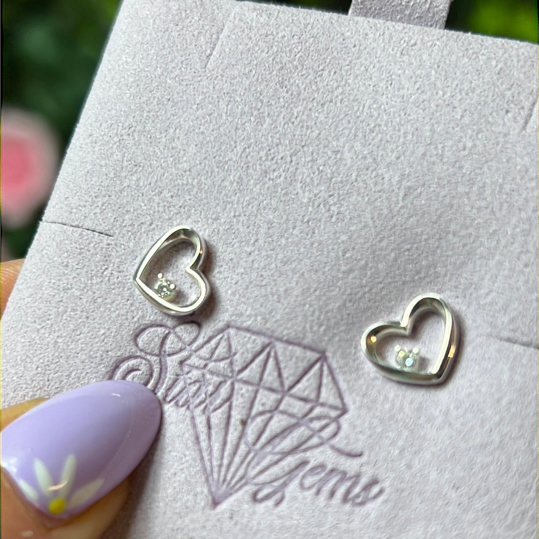 Bling Heart 925 Sterling Studs Earrings