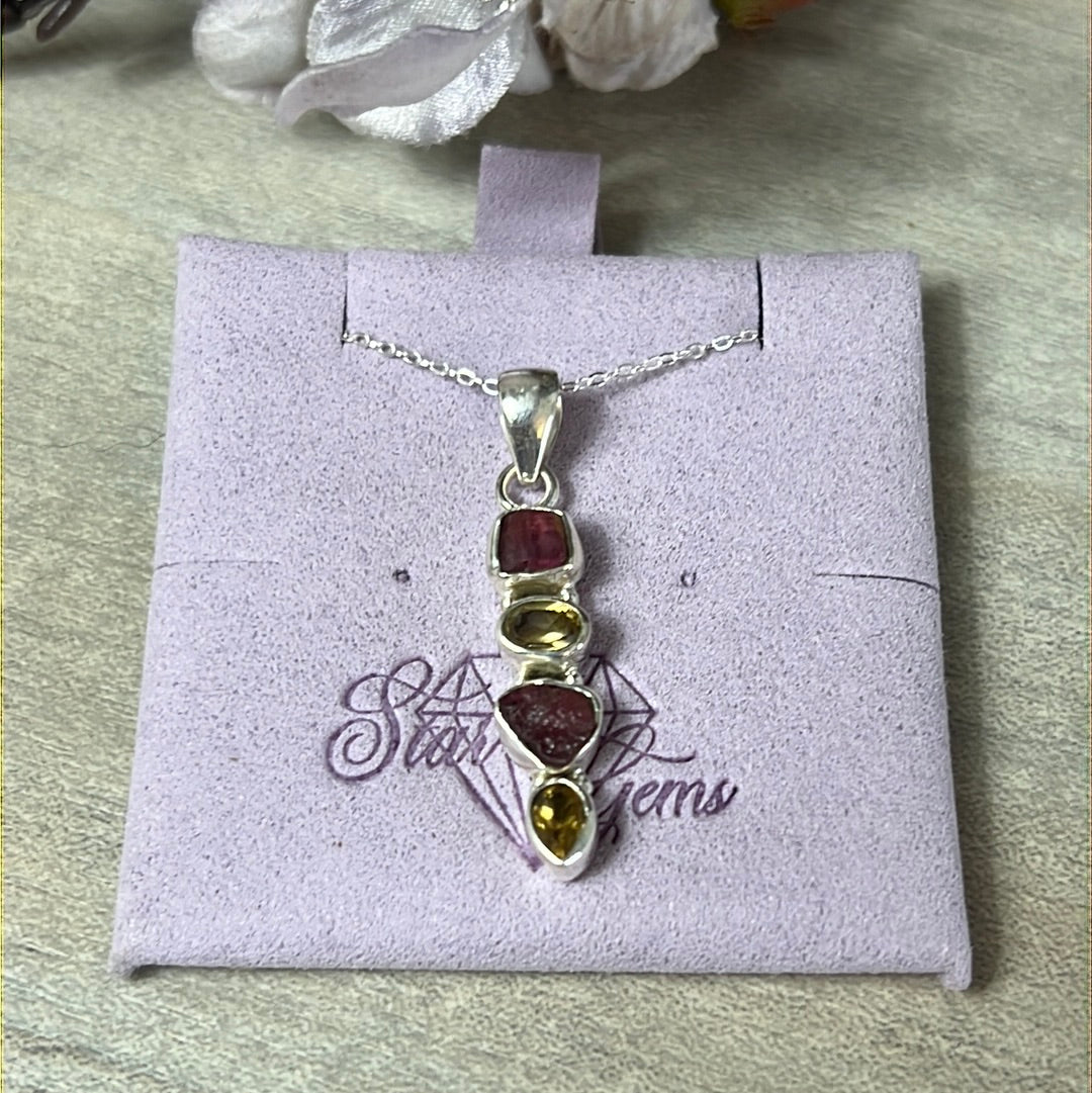 Pink Tourmaline & Citrine Multi Sterling Pendant
