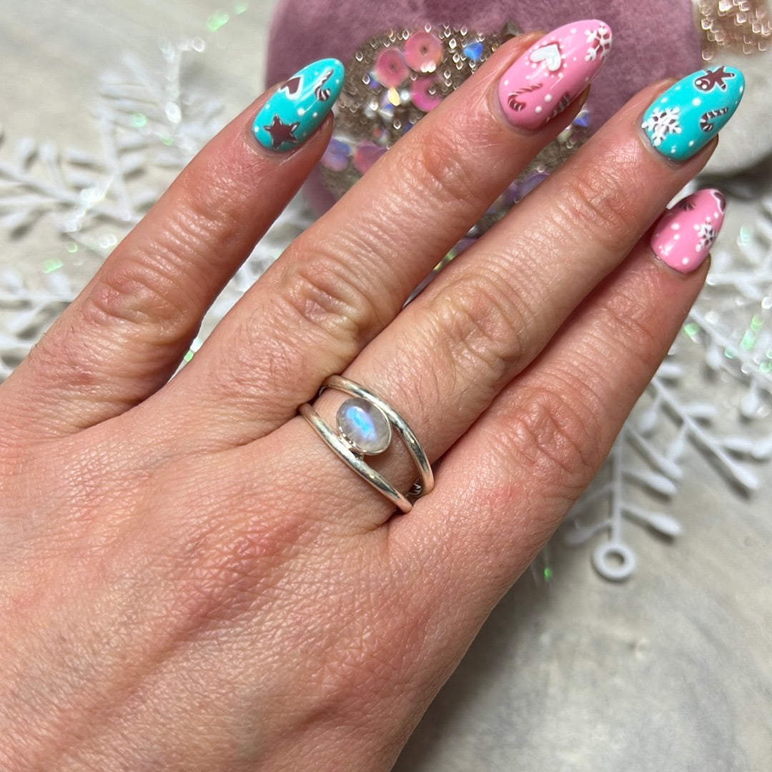 Moonstone Double Bar 925 Sterling Silver Ring - Size O 1/2