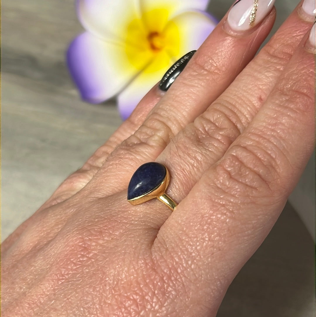Sodalite Sterling Gold Plated Ring - Size S 1/2