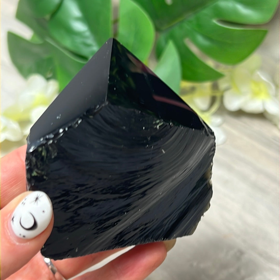 Black Obsidian Half & Half Polished Raw Tower Point