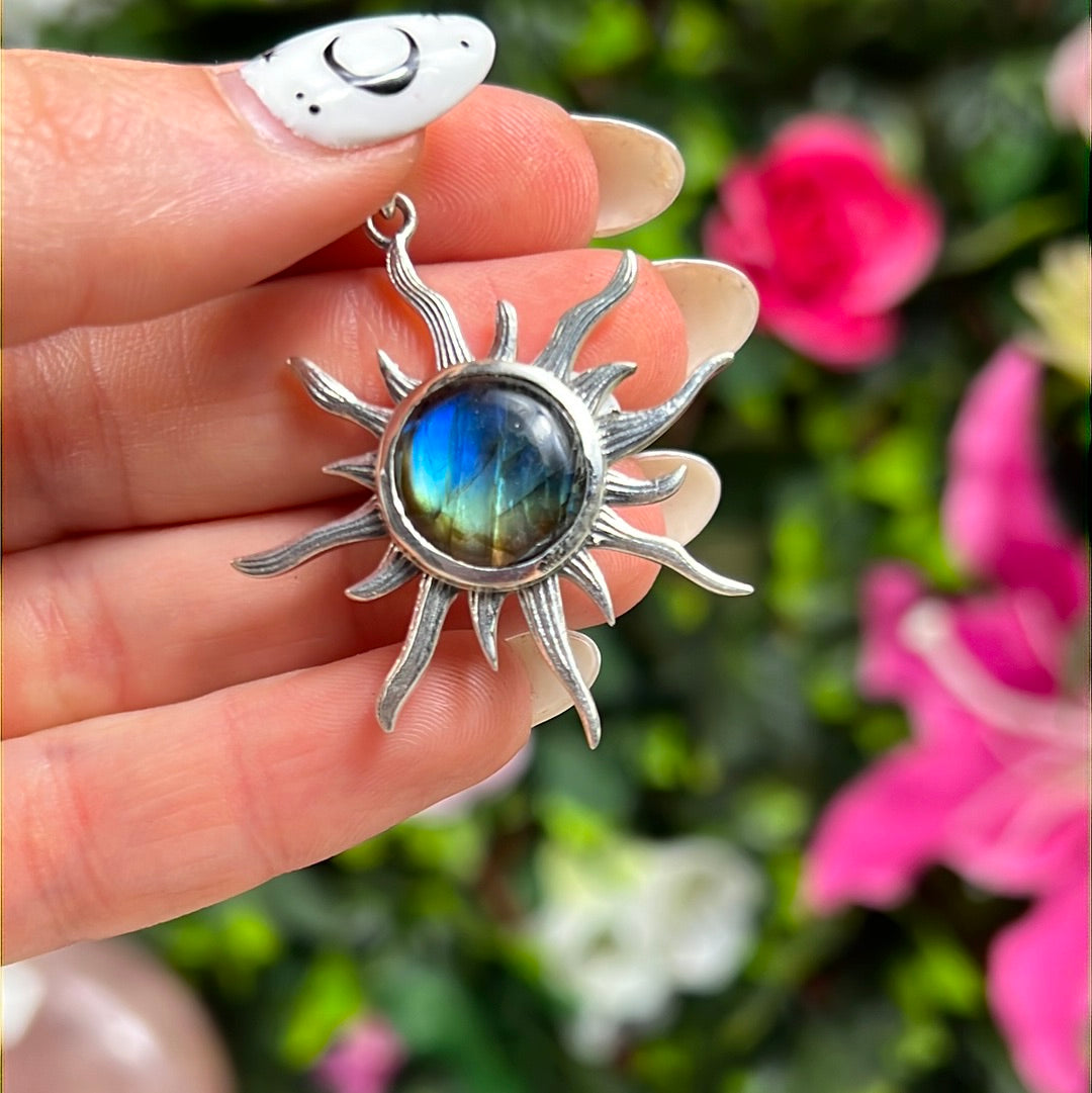Flaming Sun Sunshine 925 Sterling Silver Pendant