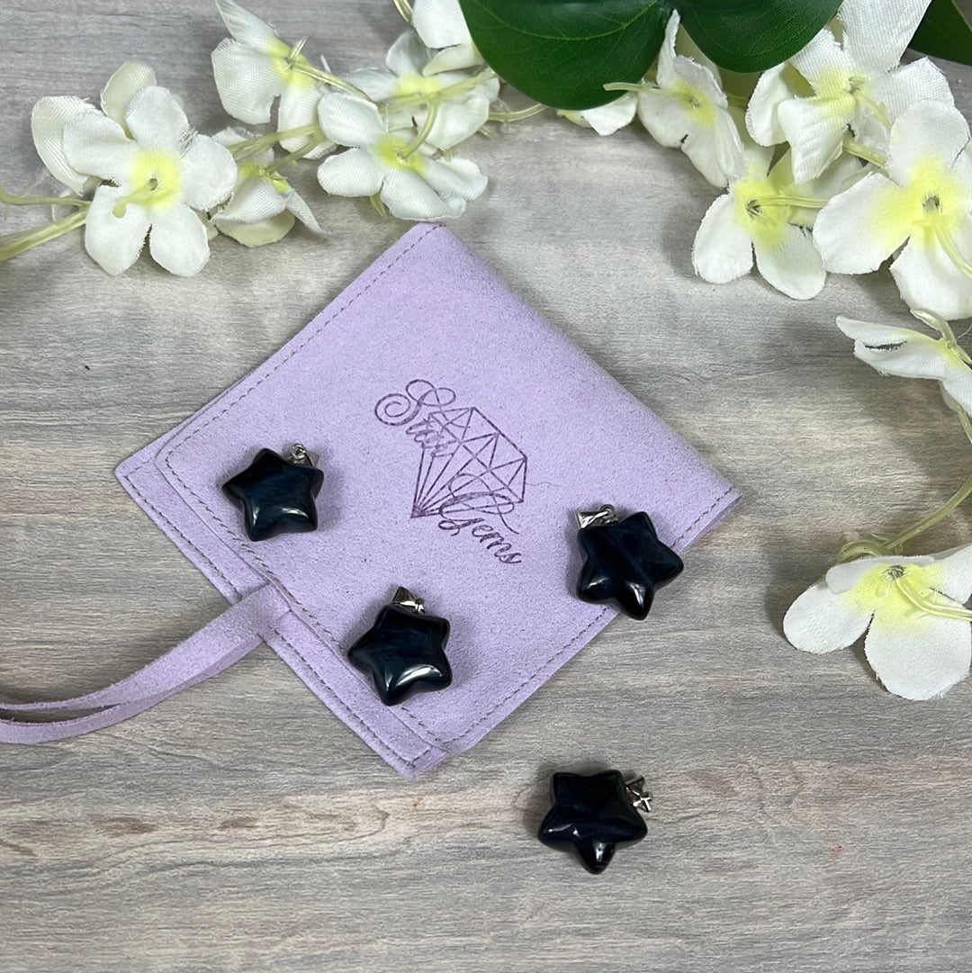 Hawks Eye Star - Blue Tigers Eye Pendant 925 Silver