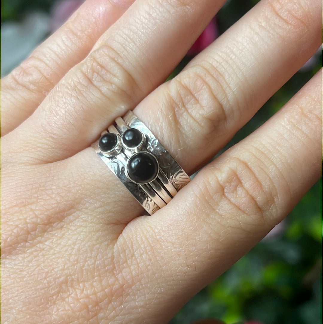 Trio Fidget Spinner Ring - Sterling Silver 925 Size R 1/2 - S