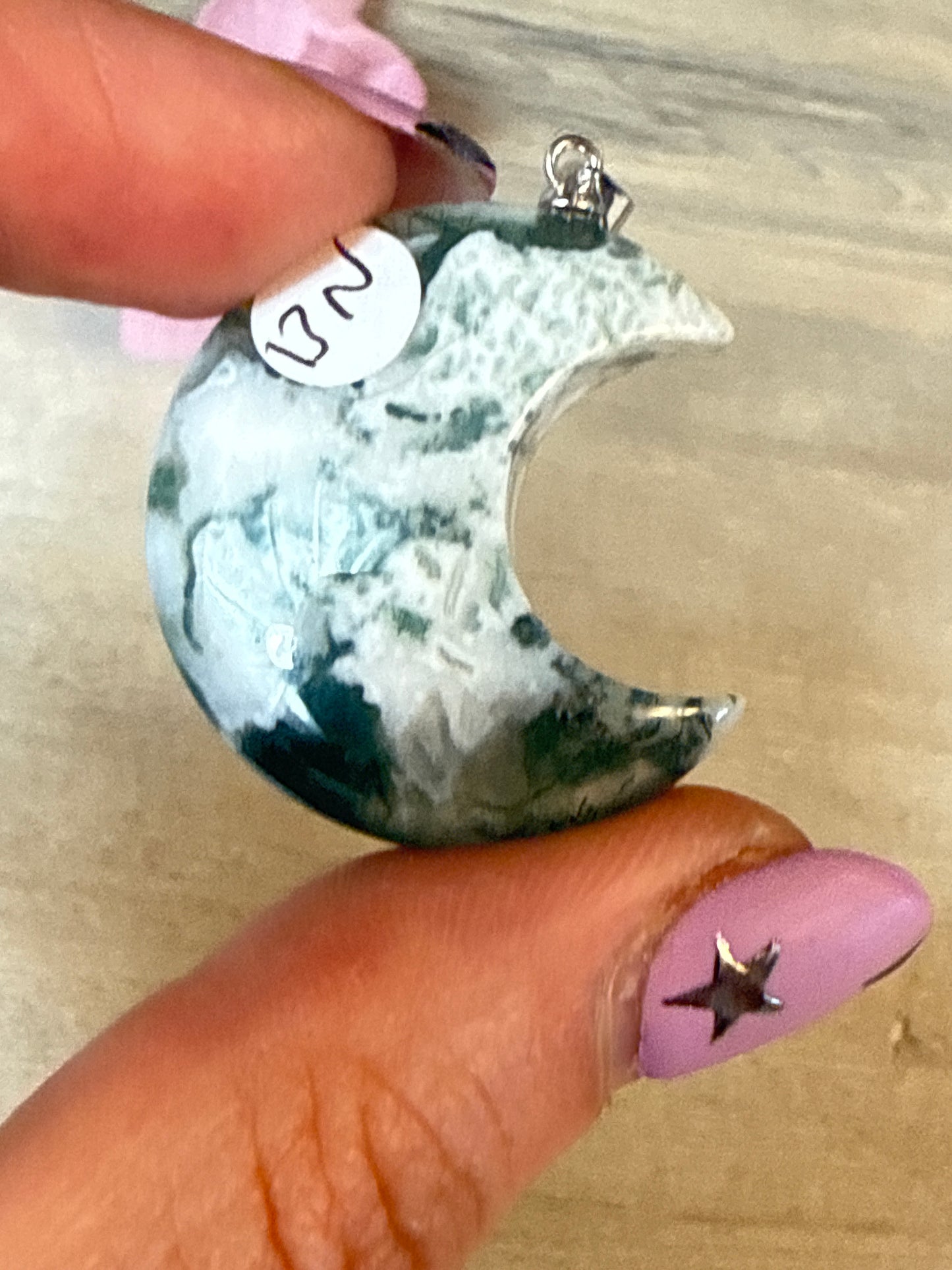 Moss Agate Moon Sterling Pendant