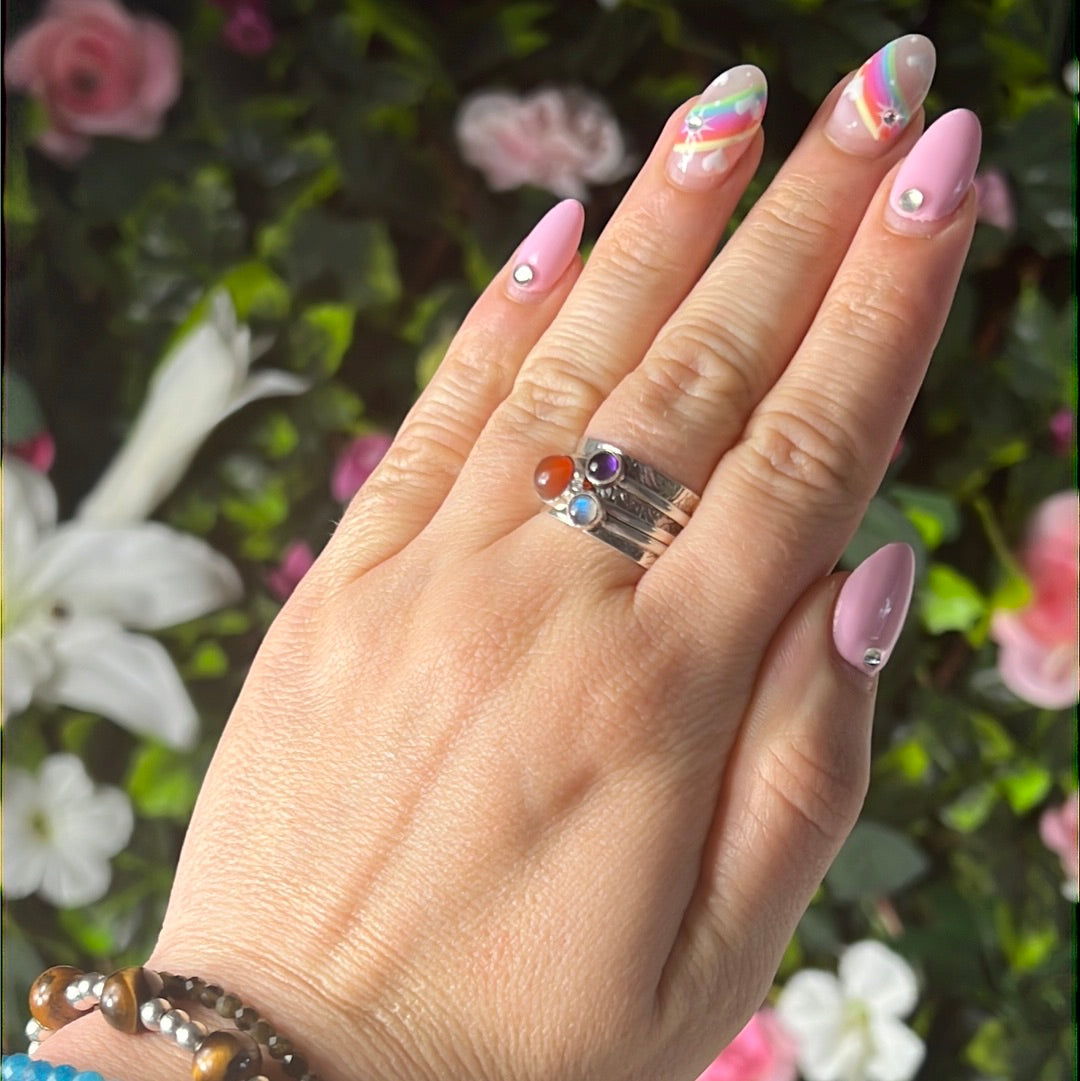 Trio Mix Fidget Spinner Ring - Sterling Silver 925 Size N - N 1/2