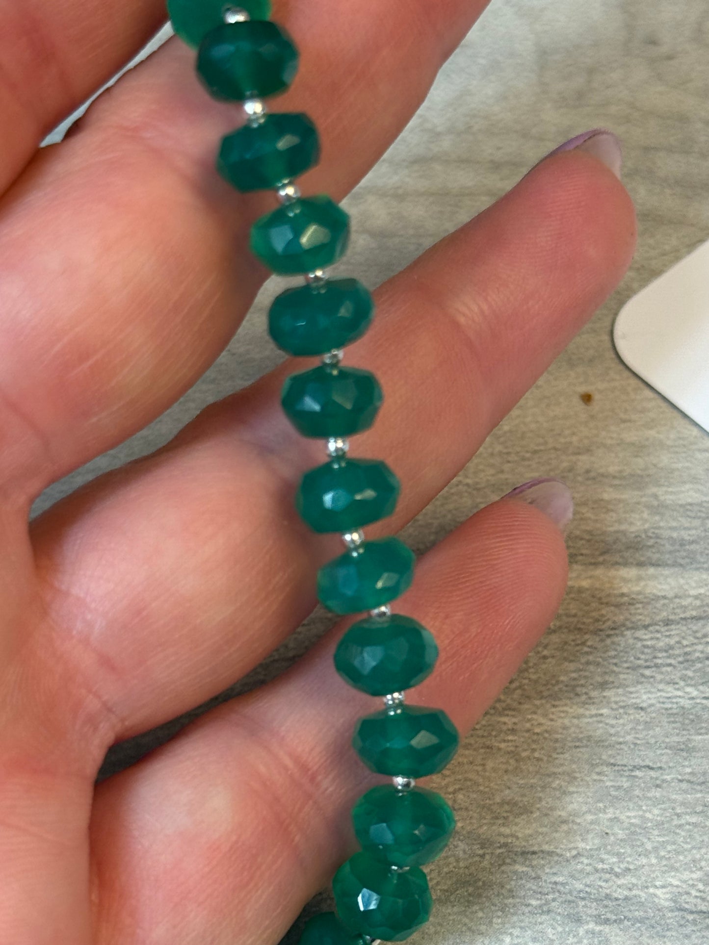 Green Onyx Facet Sterling 925 Bracelet