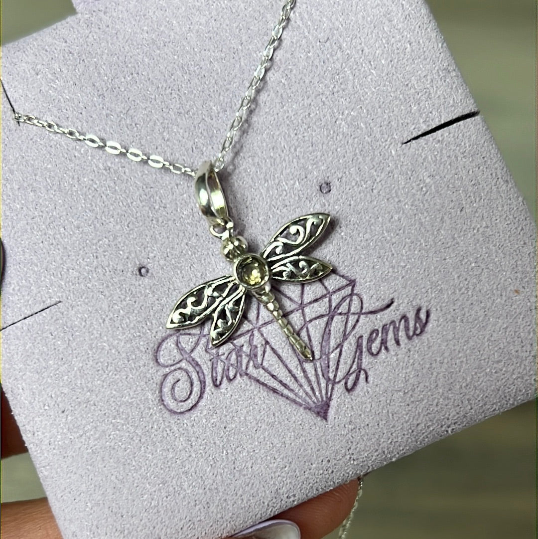 Citrine Facet Dragonfly Sterling Pendant