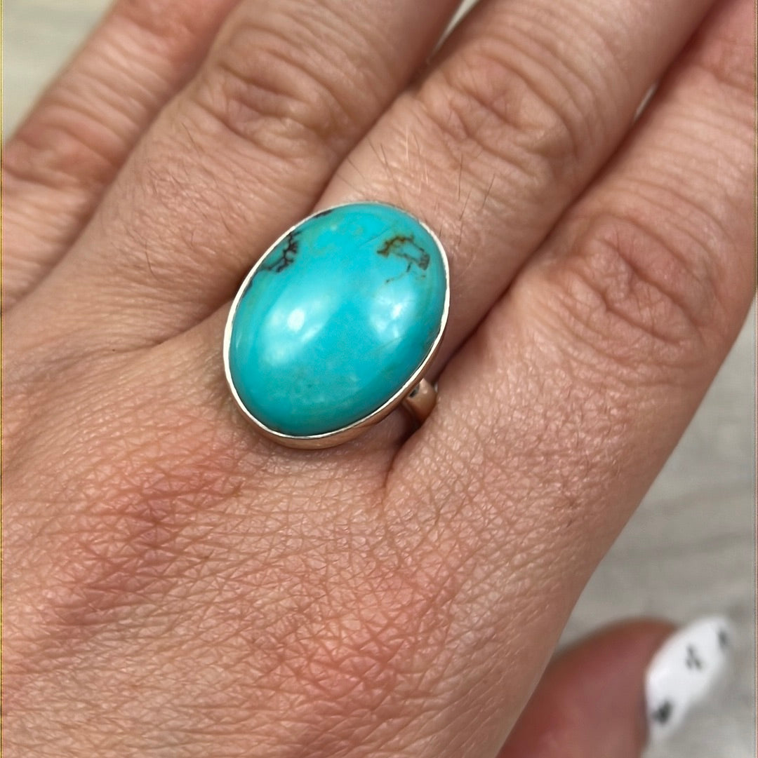 African Turquoise 925 Sterling Silver Ring - Size R 1/2