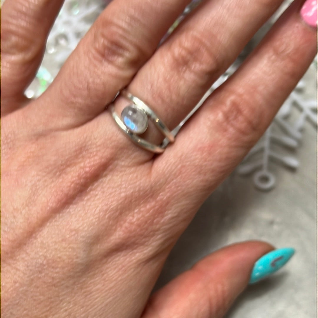 Moonstone Double Bar 925 Sterling Silver Ring - Size O 1/2