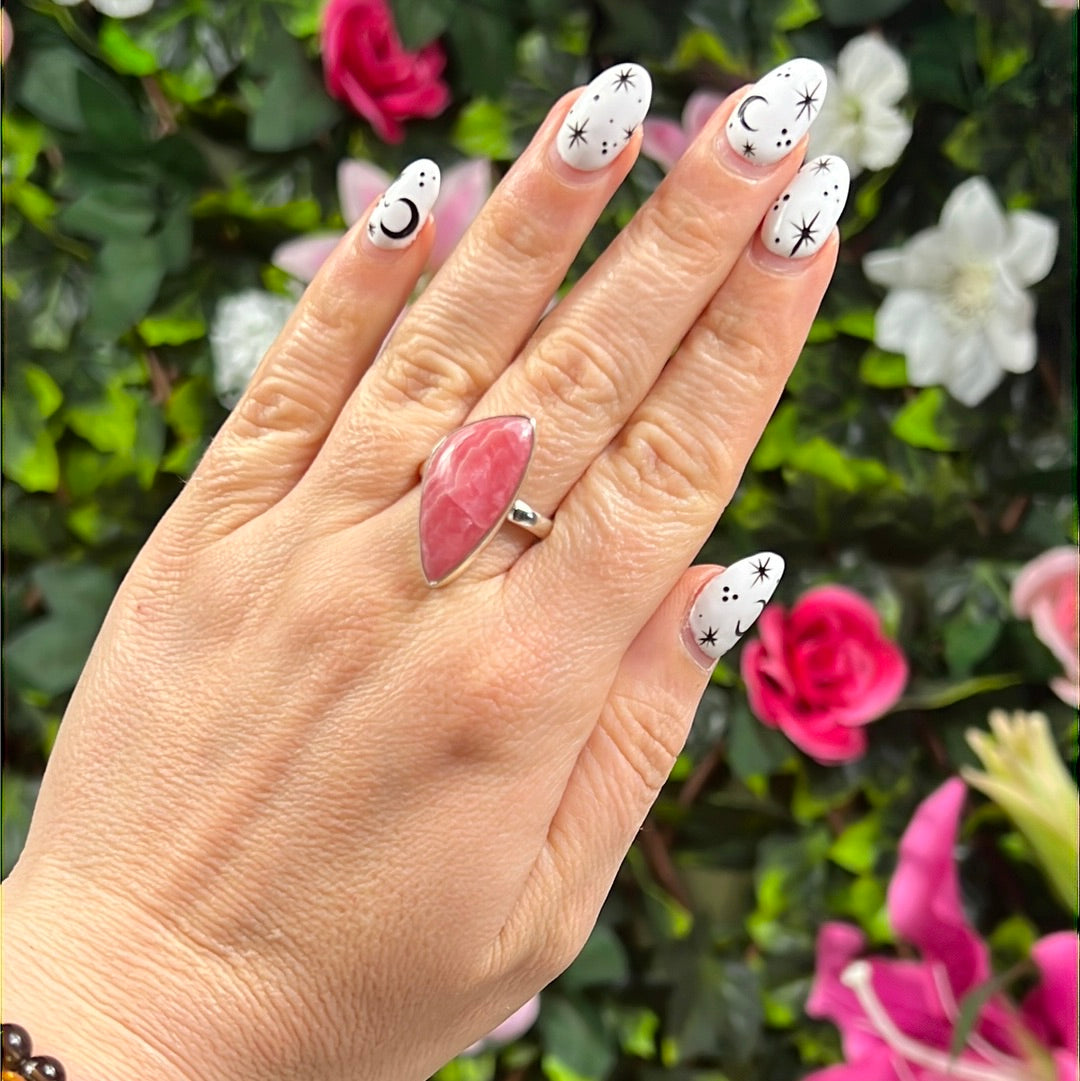 Rhodochrosite 925 Sterling Silver Ring - Size P 1/2