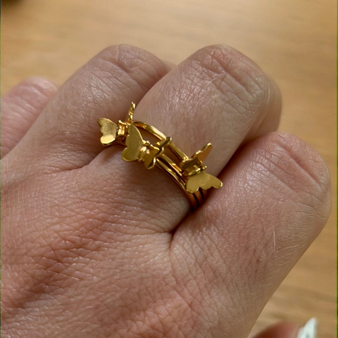 18K GOLD Trio Butterfly Stacker Ring