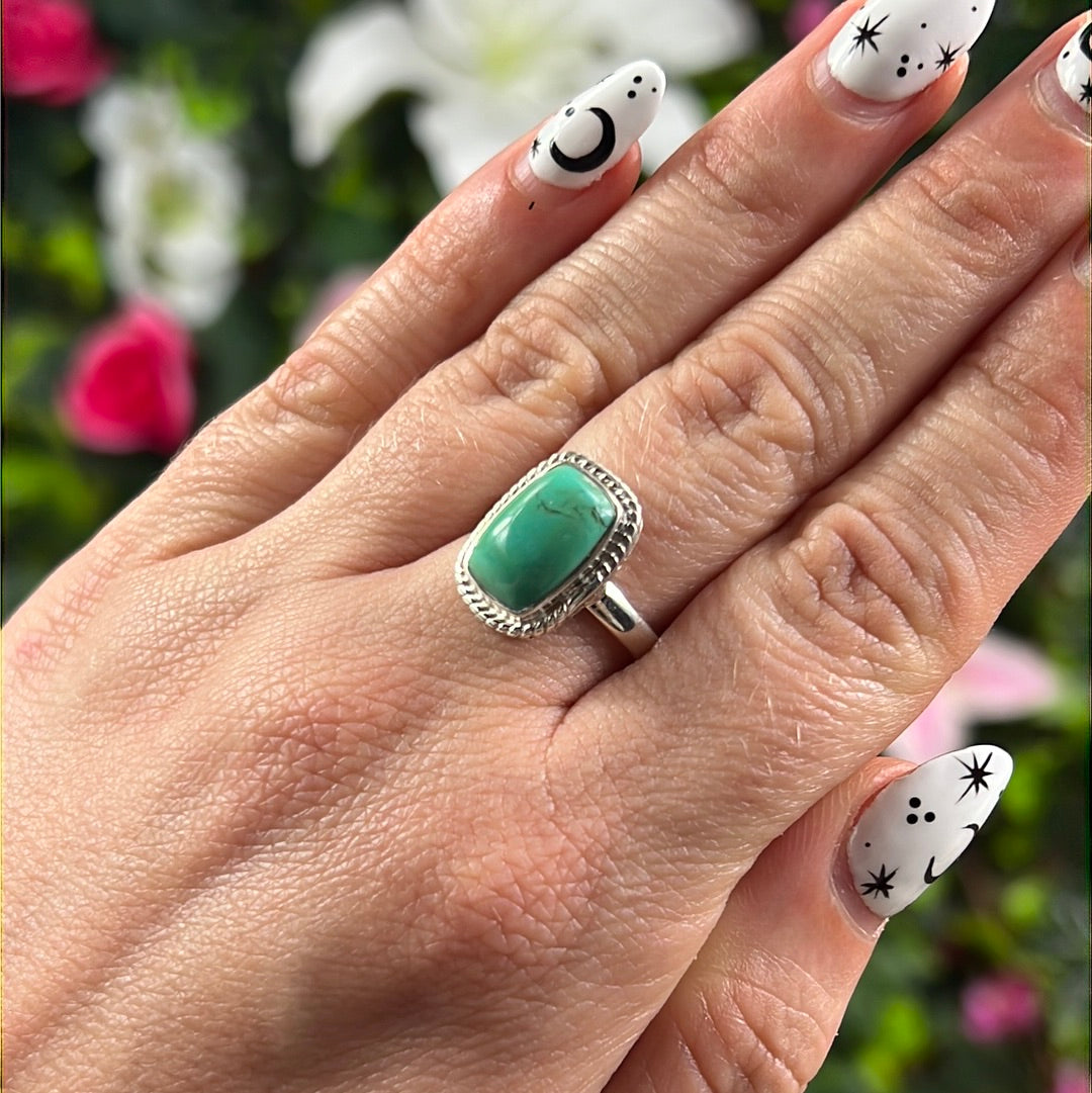 Cornish Turquoise 925 Sterling Silver Ring - Size N 1/2