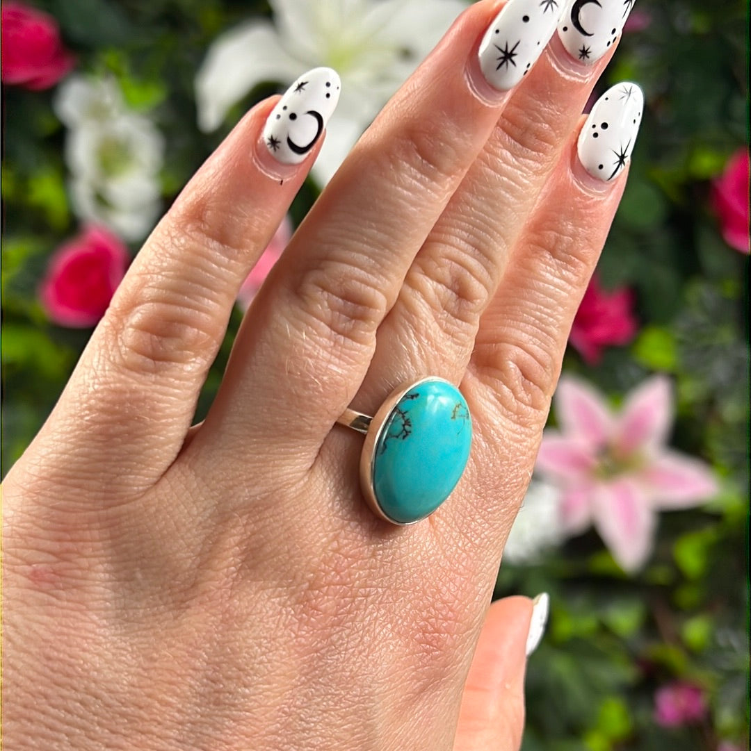 African Turquoise 925 Sterling Silver Ring - Size R 1/2