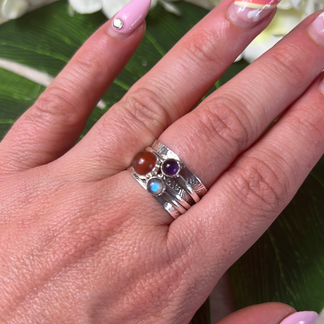 Trio Mix Fidget Spinner Ring - Sterling Silver 925 Size N - N 1/2