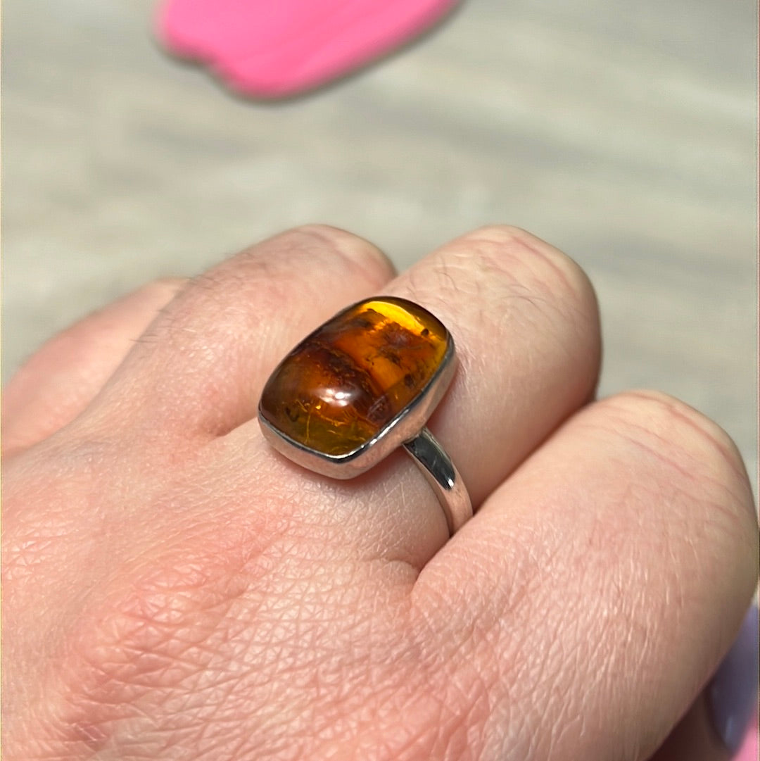 Amber 925 Sterling Silver Ring -  Size O