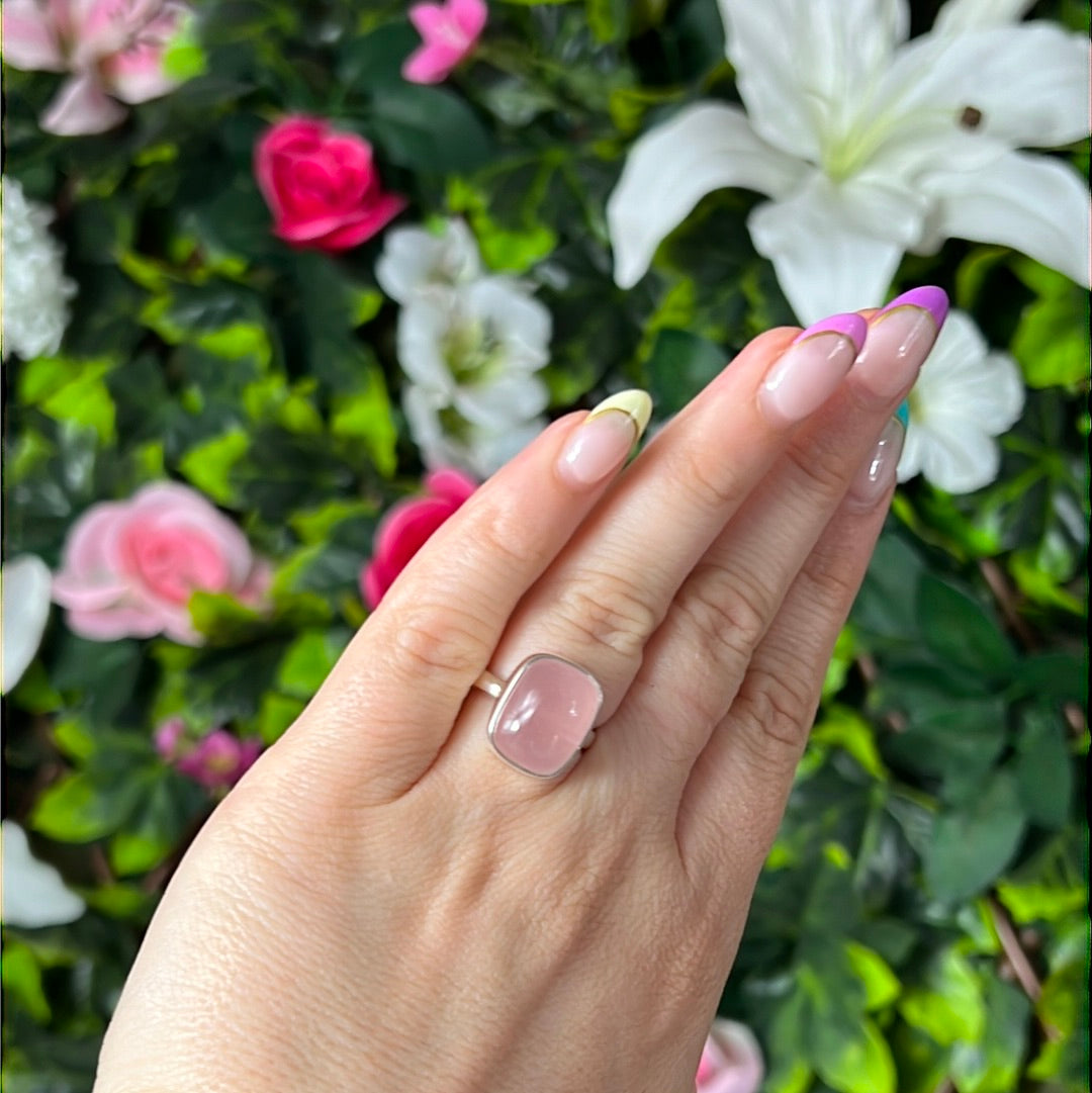 Rose Quartz 925 Silver Ring - Size L 1/2