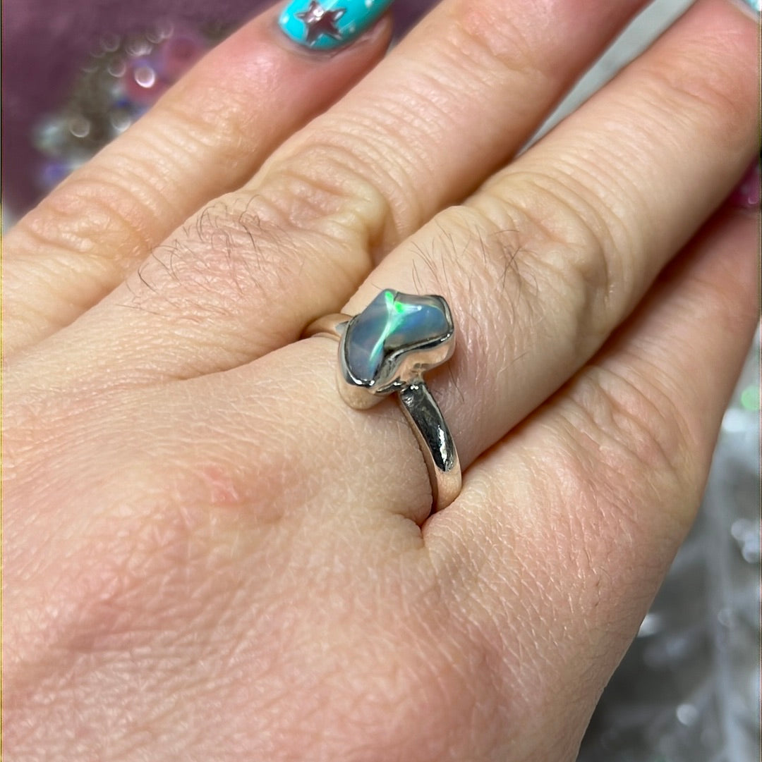 Ethiopian Opal Raw 925 Sterling Silver Ring - Size N 1/2