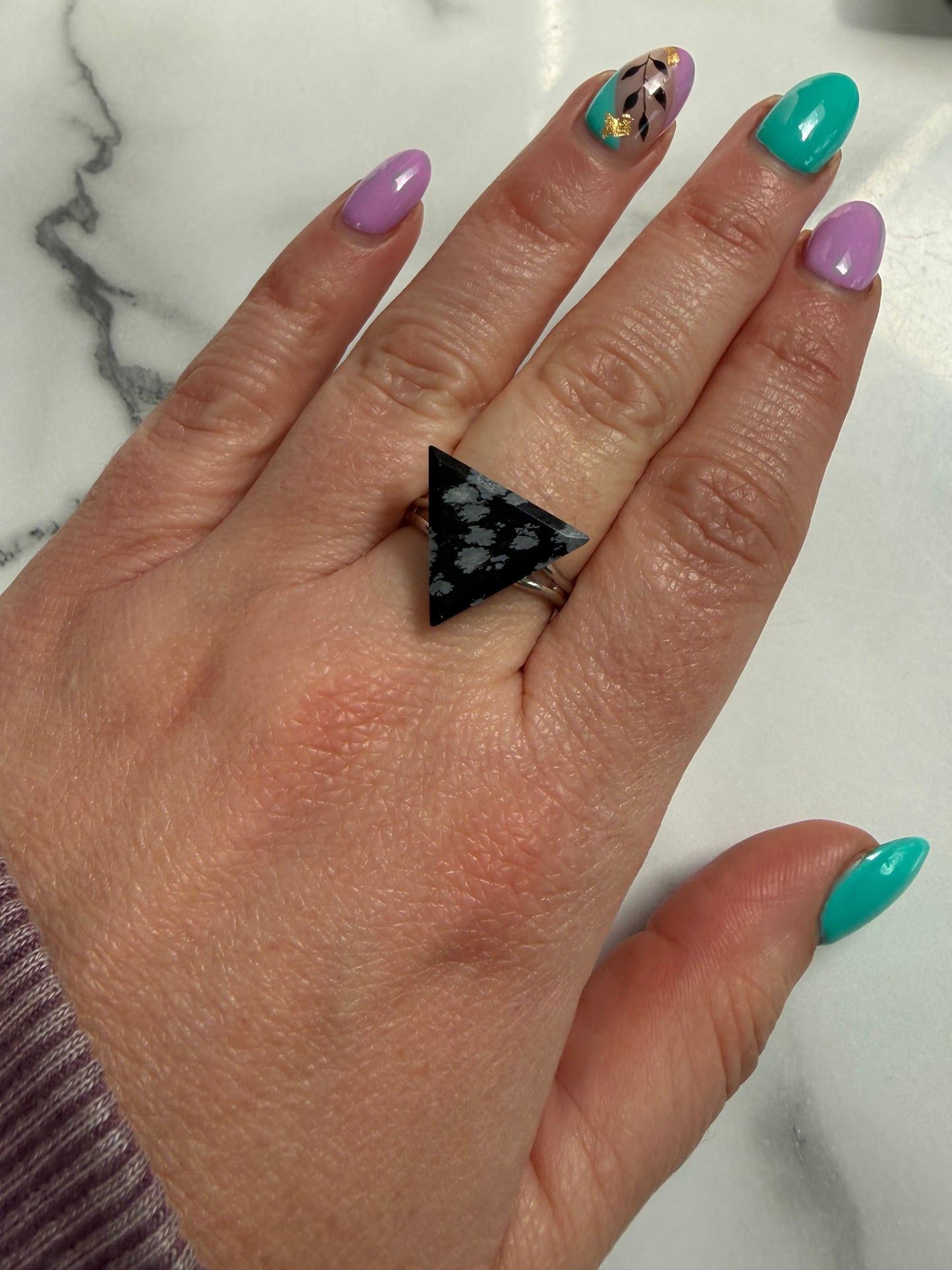 Snowflake Jasper Handmade Adjustable Silver Plated Ring