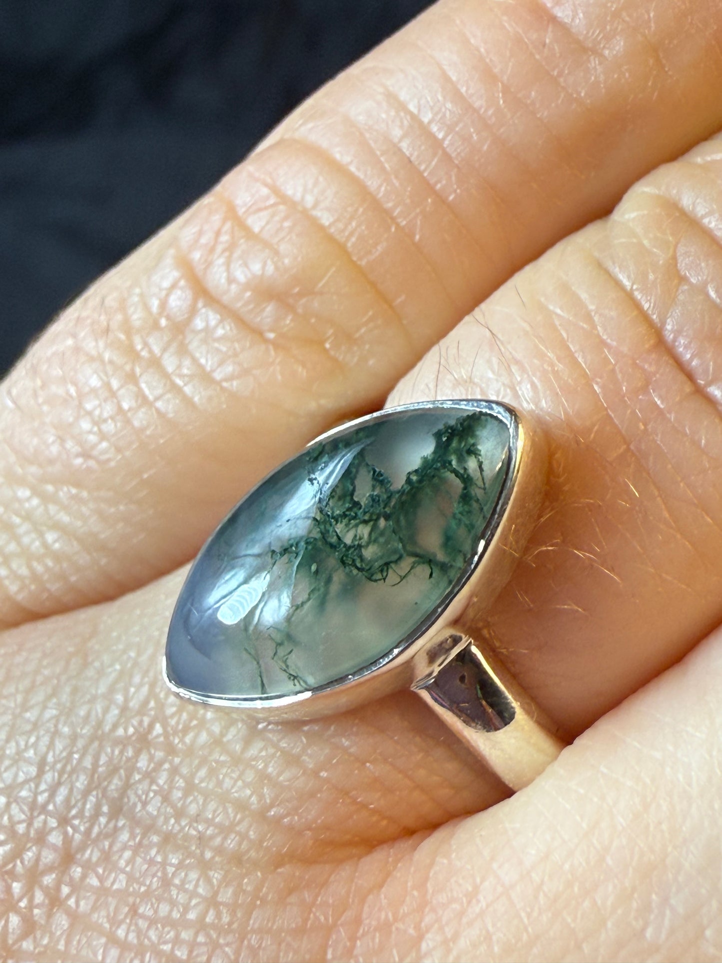 Moss Agate 925 Silver Ring - Size L 1/2