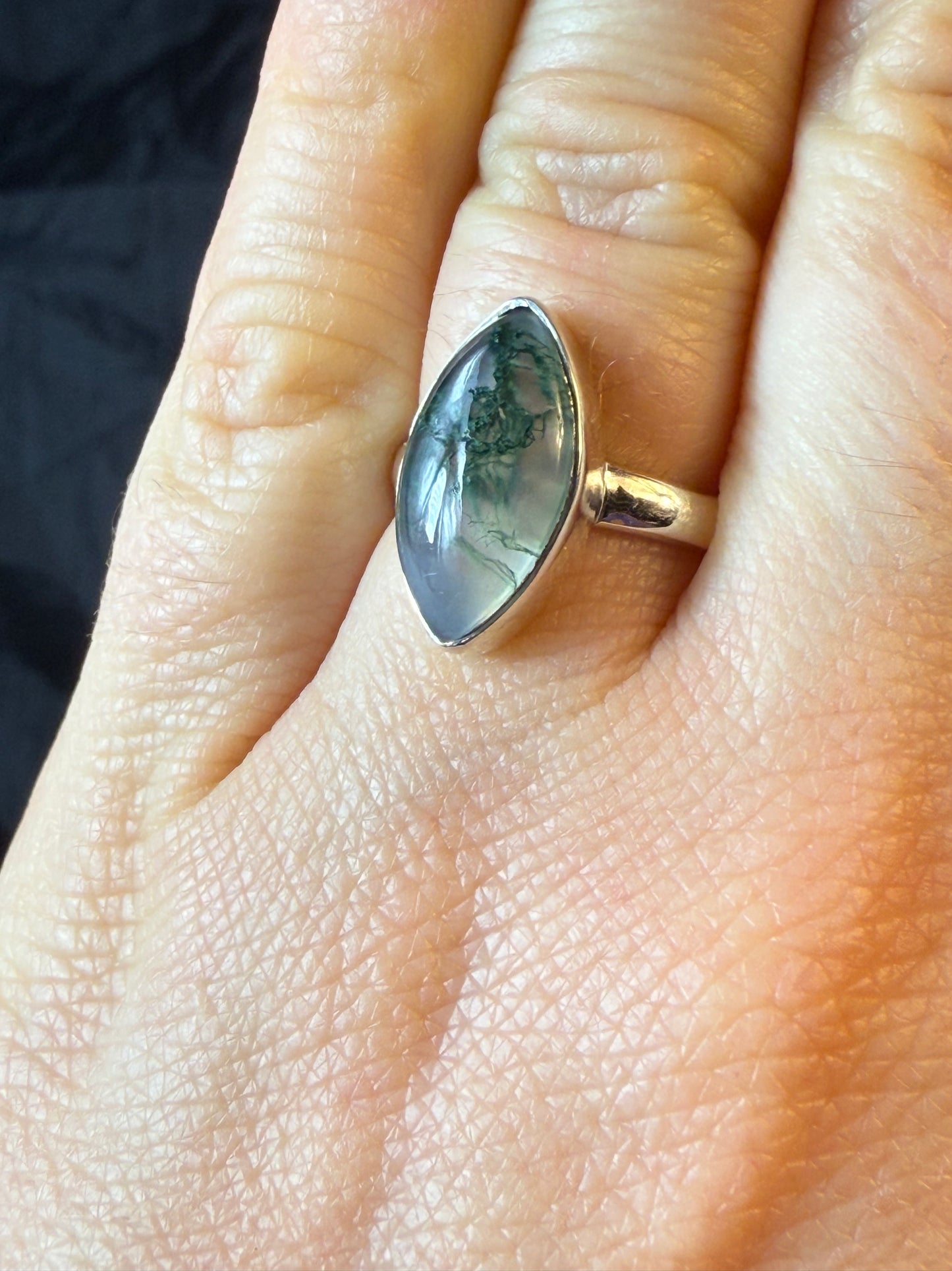 Moss Agate 925 Silver Ring - Size L 1/2