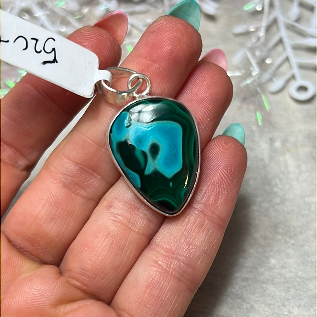 Mallacholla malachite with chrysocolla Sterling Silver Pendant