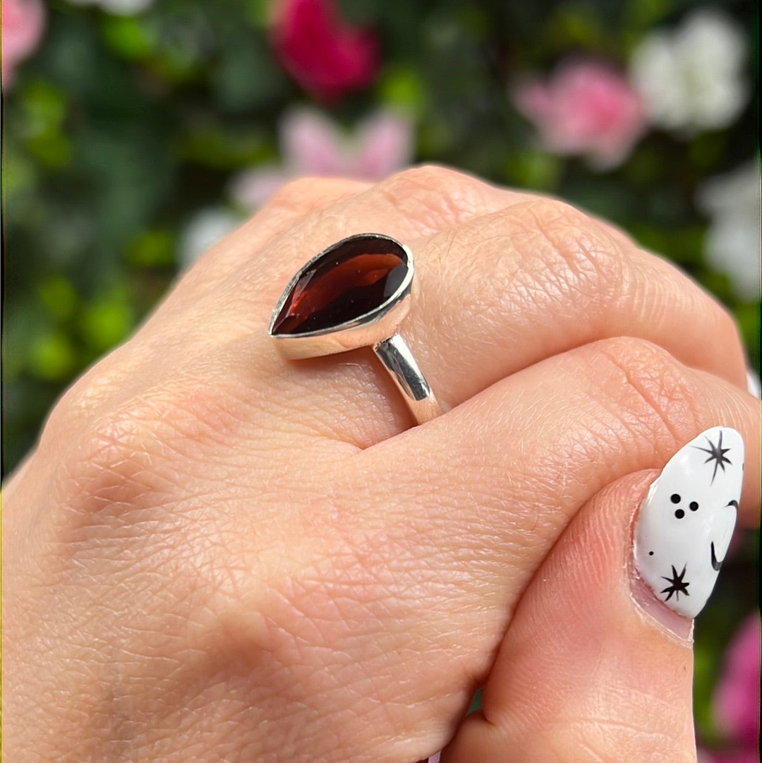 Garnet Facet 925 Ring - Size N 1/2 AA GRADE