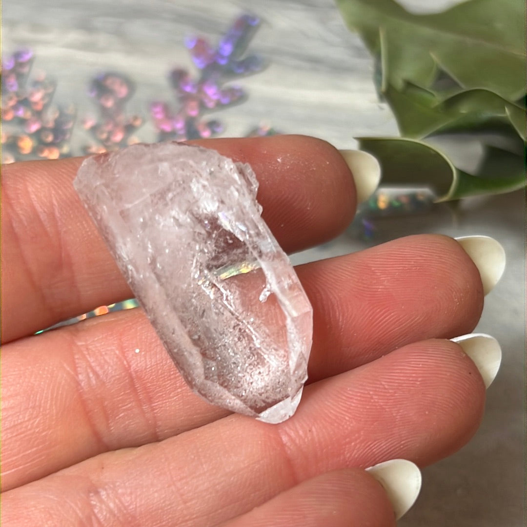 Pink lithium quartz specimen