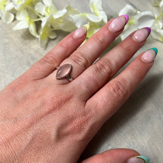 Rose Quartz 925 Silver Ring -  Size L - L 1/2