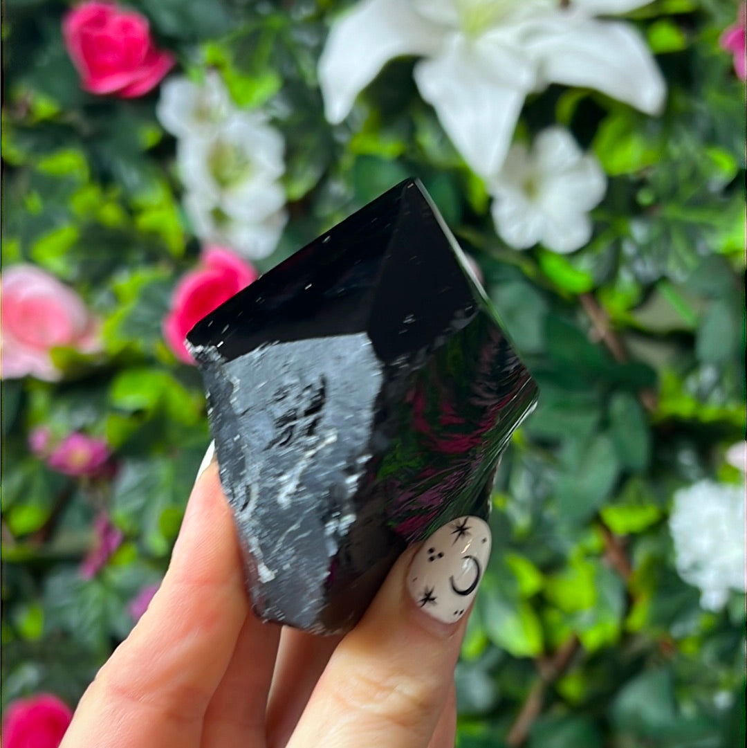 Black Obsidian Half & Half Polished Raw Tower Point