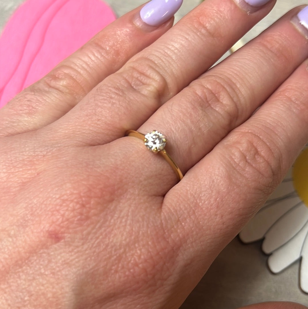 Moissanite 925 Sterling 24ct Gold Ring - Size N 1/2 - O 0.5ct