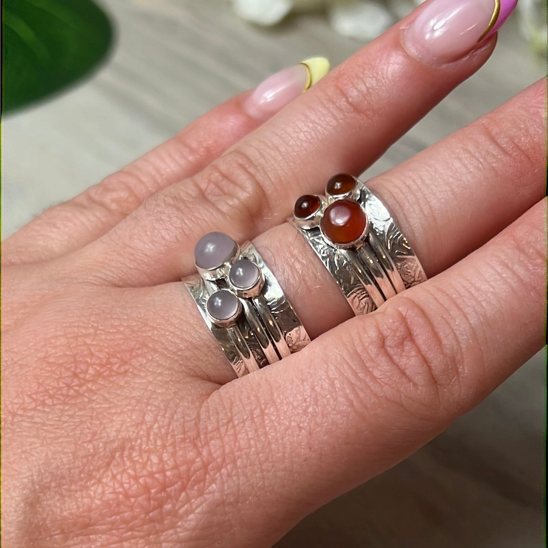 Trio Fidget Spinner Ring - Sterling Silver 925 Size P 1/2