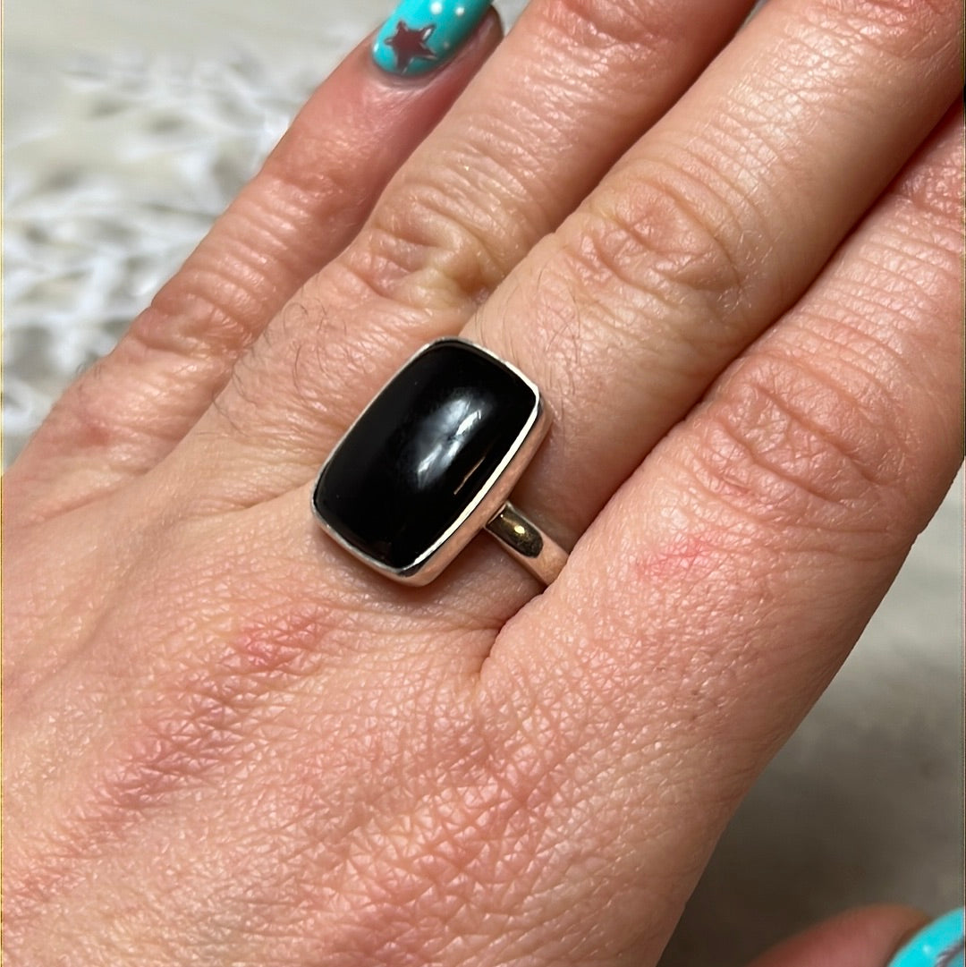 Whitby Jet 925 Silver Ring -  Size N - N 1/2