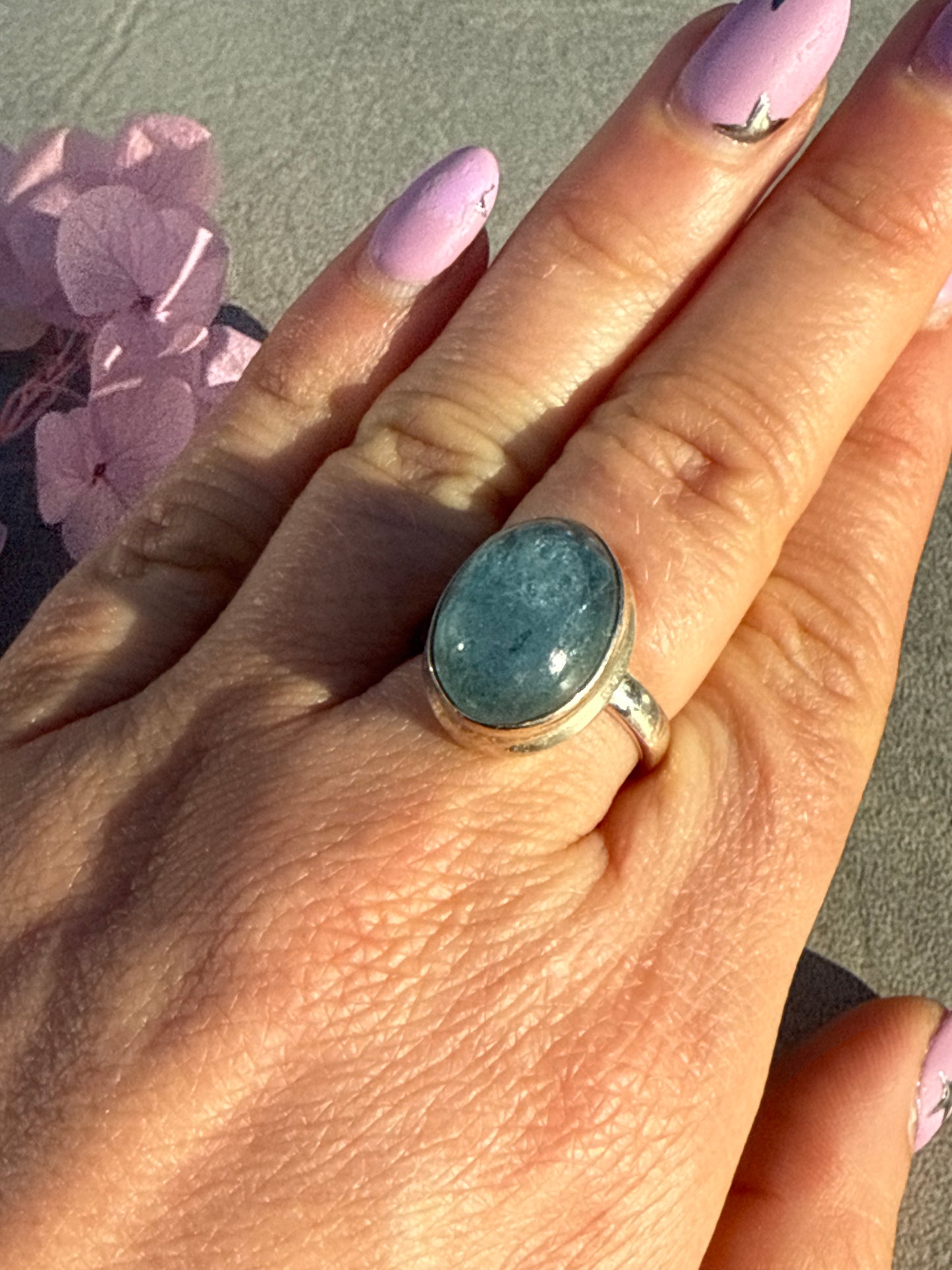 Aquamarine 925 Silver Ring - Size O 1/2