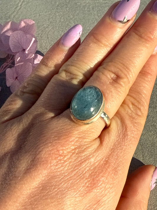 Aquamarine 925 Silver Ring - Size O 1/2