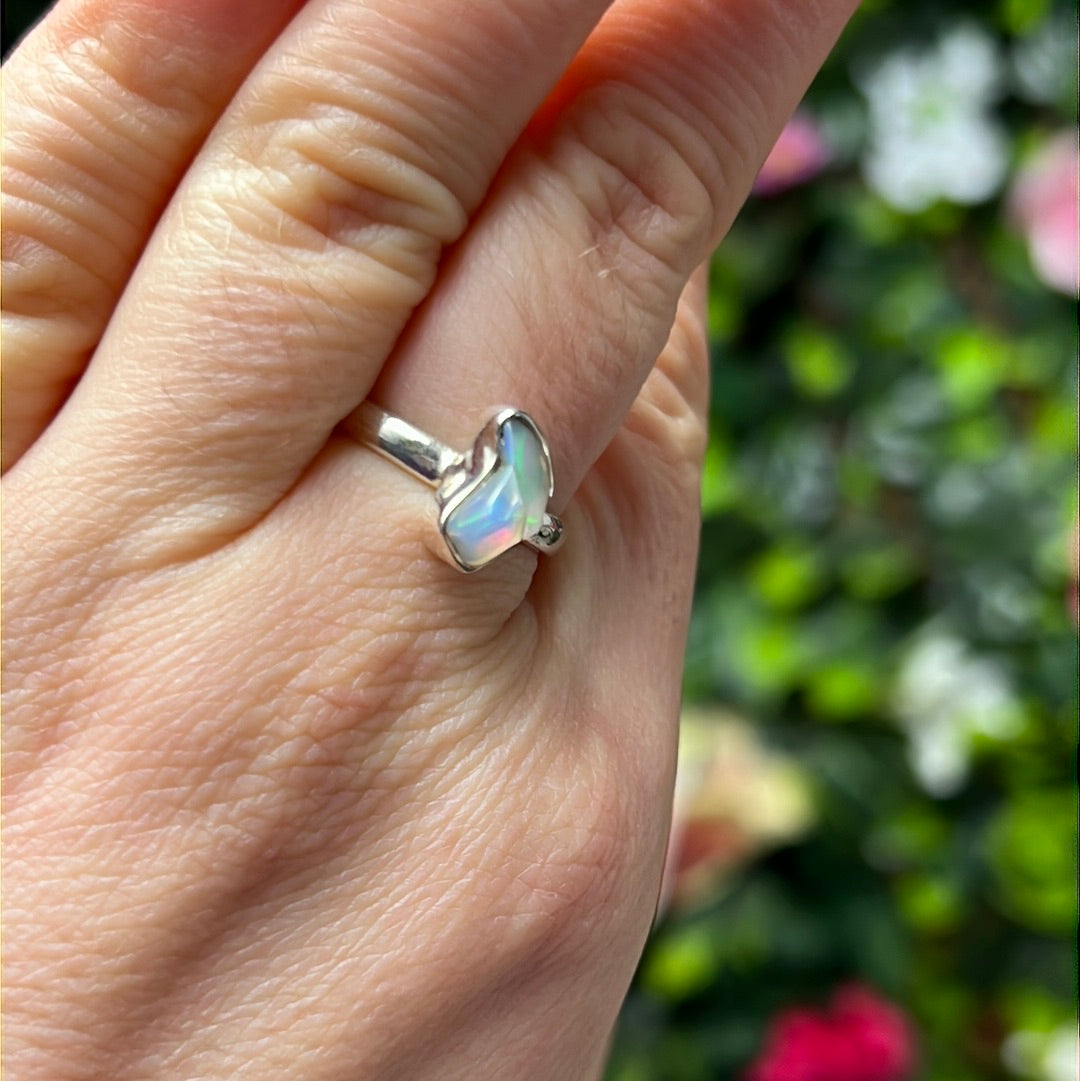 Ethiopian Opal Raw 925 Sterling Silver Ring - Size N 1/2
