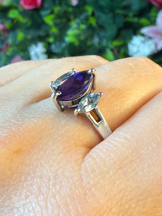 Triple Stone - Topaz / Amethyst 925 Ring - Size S