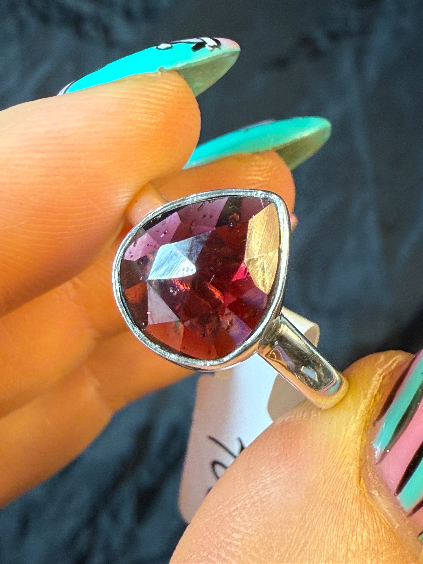 Garnet Facet 925 Ring - Size R 1/2