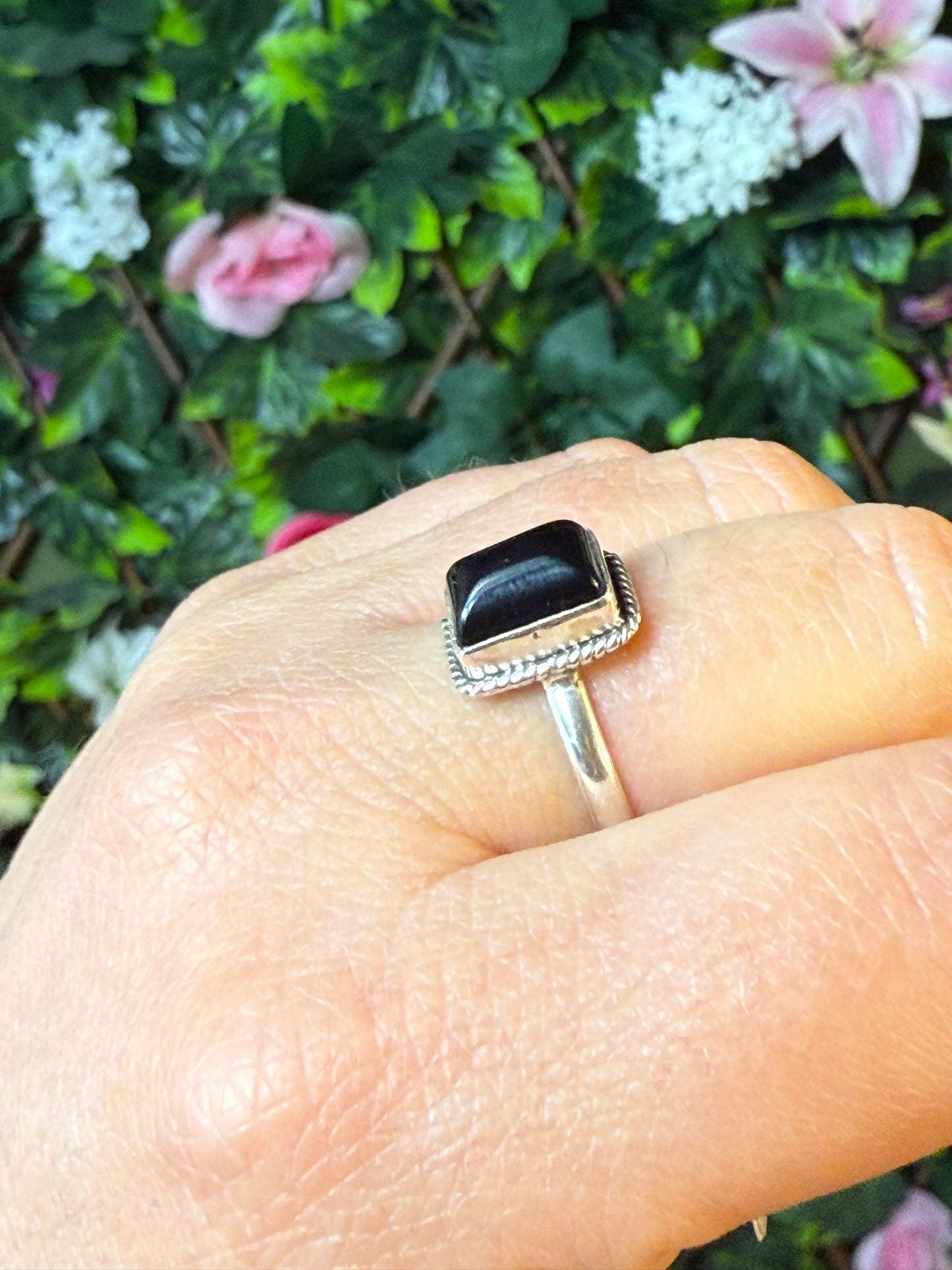 Square Onyx 925 Ring - Size N 1/2