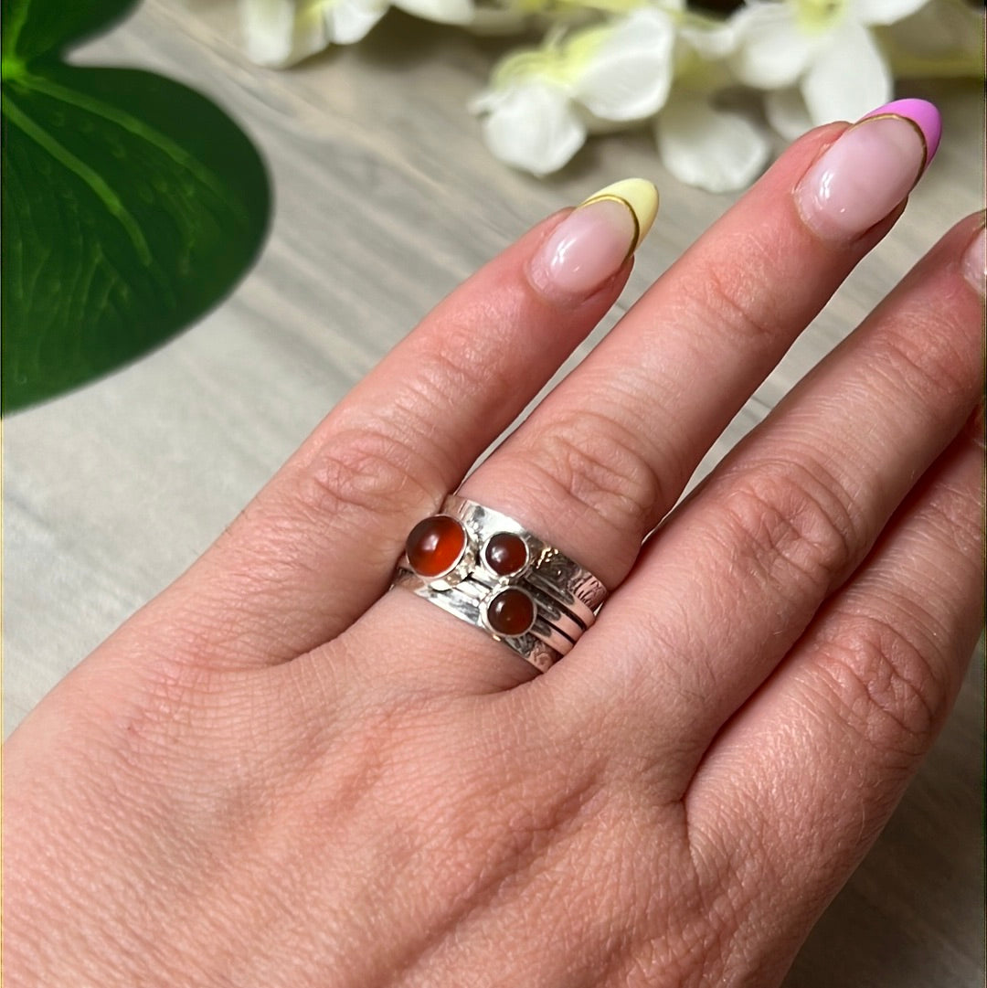 Trio Fidget Spinner Ring - Sterling Silver 925 Size M