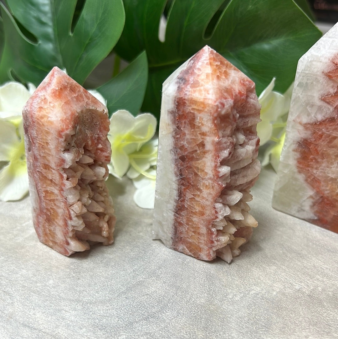 Sunstone, Orchid & Orange Calcite Druzy Tower Points
